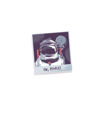 Ew, Oameni - Astronaut cu extraterestru model negru pe tricou
