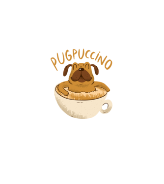 Pugpuccino Capuccino cu Mops model negru pe tricou