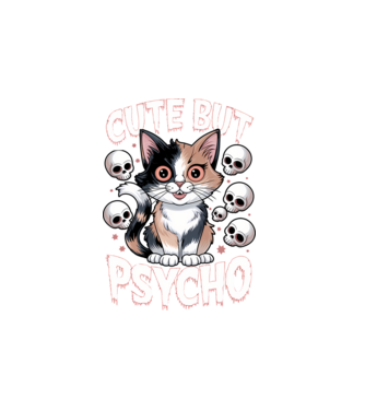 Cute, but Psycho pisică Negru model alb pe tricou