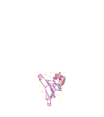 Karate unicorn model alb pe tricou
