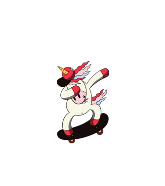 Skateboarder Unicorn DAB model negru pe tricou