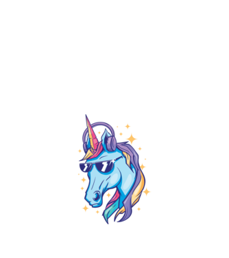 Unicorn strălucitor cu căști model albastru închis pe tricou