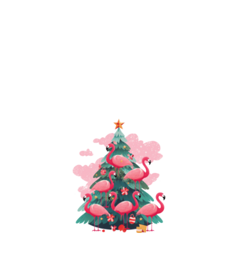 flamingo pom de Crăciun model negru pe tricou