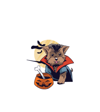 Vampir Yorkie Halloween model turcoaz pe tricou