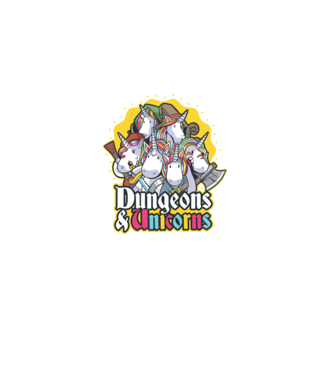 Dungeons and Unicorns model albastru închis pe tricou