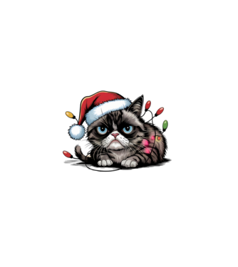 Christmas Spirit Grumpy Cat Negru model alb pe tricou