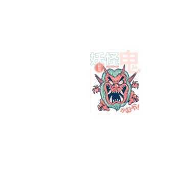 Oni Yokai Anime model galben neon pe tricou