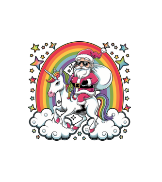 Moș Crăciun cool pe un unicorn model alb pe tricou