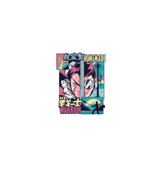 Anime Vaporwave Home Made Warrior model negru pe tricou