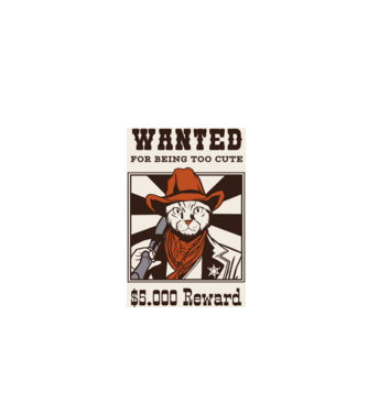 Wanted for being too cute Cowboy cu pisică model negru pe tricou