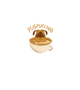 Pugpuccino Capuccino cu Mops model albastru jeanși pe tricou