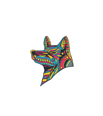 Cap de lup colorat model alb pe tricou