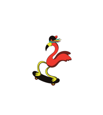 Flamingo Skateboarder model alb pe tricou