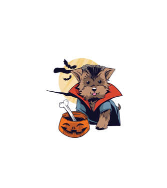 Vampir Yorkie Halloween model turcoaz pe tricou