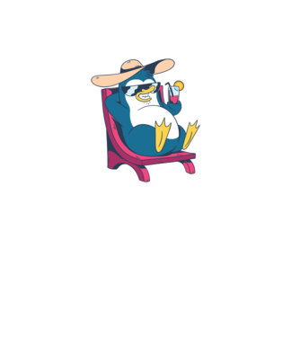 Pinguin cool stă la plajă la mare model albastru deschis pe tricou