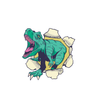 T-rex 3D model alb pe tricou