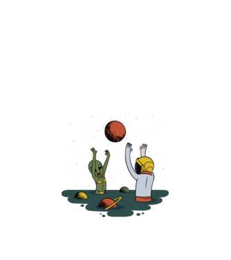 Alien și astronaut joc model negru pe tricou
