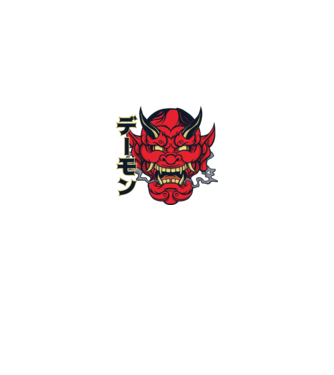 Mască demon chinez model alb pe tricou