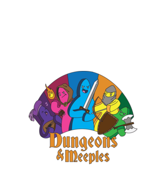 Dungeons Meeples model negru pe tricou