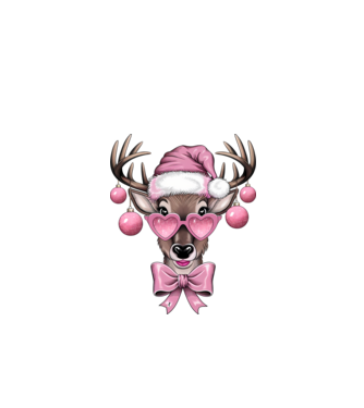 Pink Xmas Reindeer model alb pe tricou
