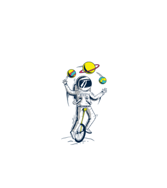 Jongler Astronaut model turcoaz pe tricou