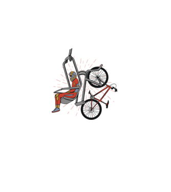 Biciclist montain bike pe teleferic model alb pe tricou