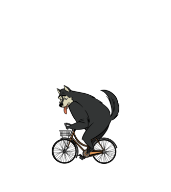 Lup pe bicicletă model alb pe tricou