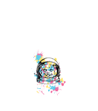 Space Cat model alb pe tricou