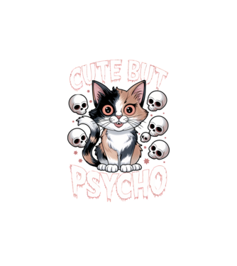 Cute, but Psycho pisică Negru model alb pe tricou