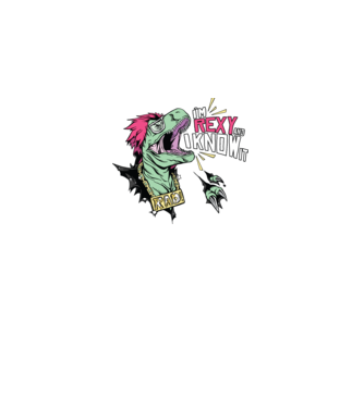 'I''m Rexy and I know it - tricou dinozaur amuzant' model alb pe tricou
