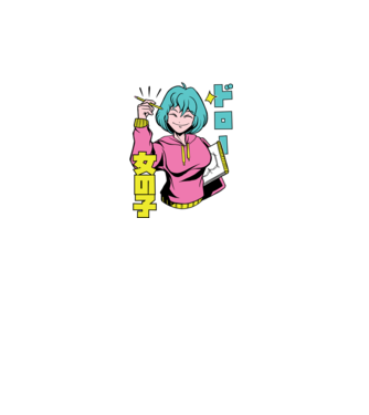 Anime fată desenând model turcoaz pe tricou