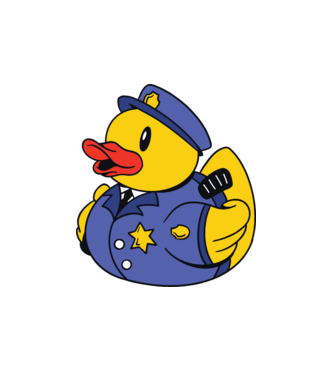 Rățușcă de cauciuc Polițist model alb pe tricou