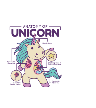 Unicorn Anatomie model alb pe tricou