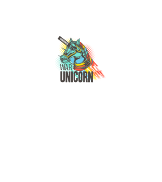 War Unicorn model alb pe tricou