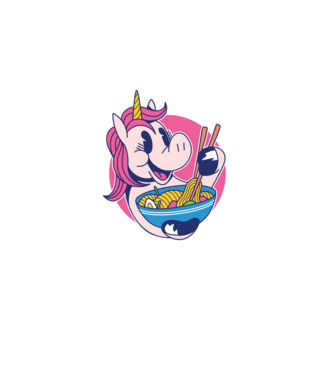 Unicorn Ramen model negru pe tricou