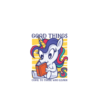 Student unicorn model alb pe tricou