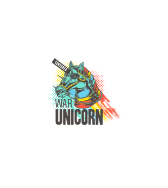 War Unicorn model alb pe tricou