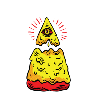 Illuminati Pizza model alb pe tricou