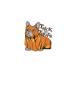Trick or Treat Mops Halloween model alb pe tricou