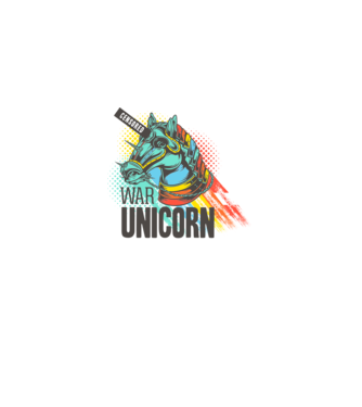 War Unicorn model alb pe tricou