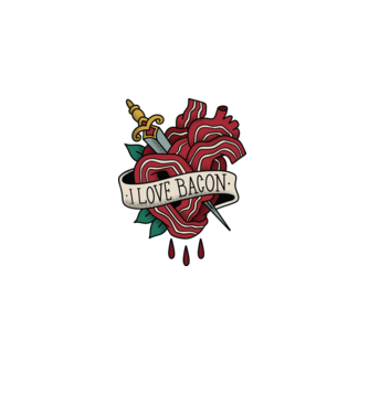 Love Bacon Tatuaj model alb pe tricou