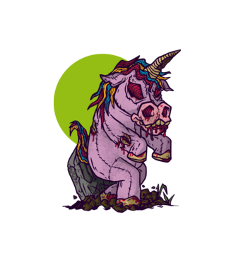 Zombie unicorn model alb pe tricou
