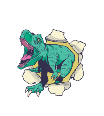 T-rex 3D model alb pe tricou