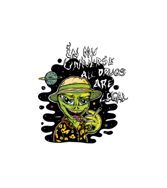 Alien drogat model alb pe tricou
