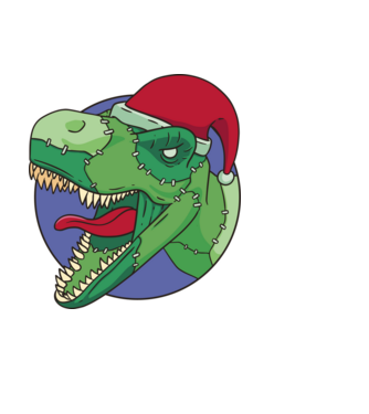 T-rex Santa model albastru deschis pe tricou