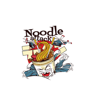 Noodle Attack model alb pe tricou
