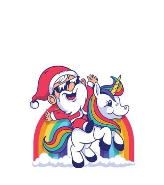 Moș Crăciun Drăguț Unicorn tricou model negru pe tricou