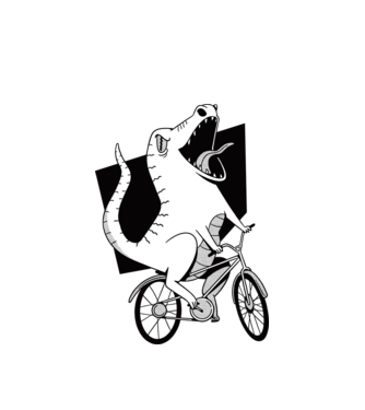 Dinozaur cu bicicletă model alb pe tricou