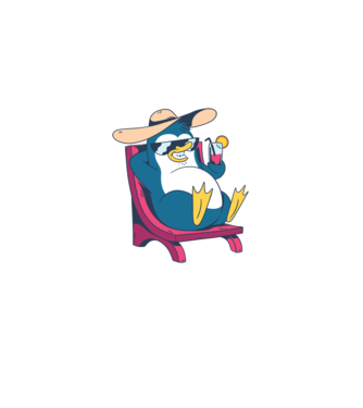 Pinguin cool stă la plajă la mare model albastru deschis pe tricou