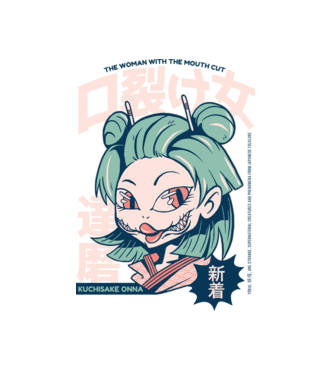 Kuchisake Onna Yokai Anime model alb pe tricou
